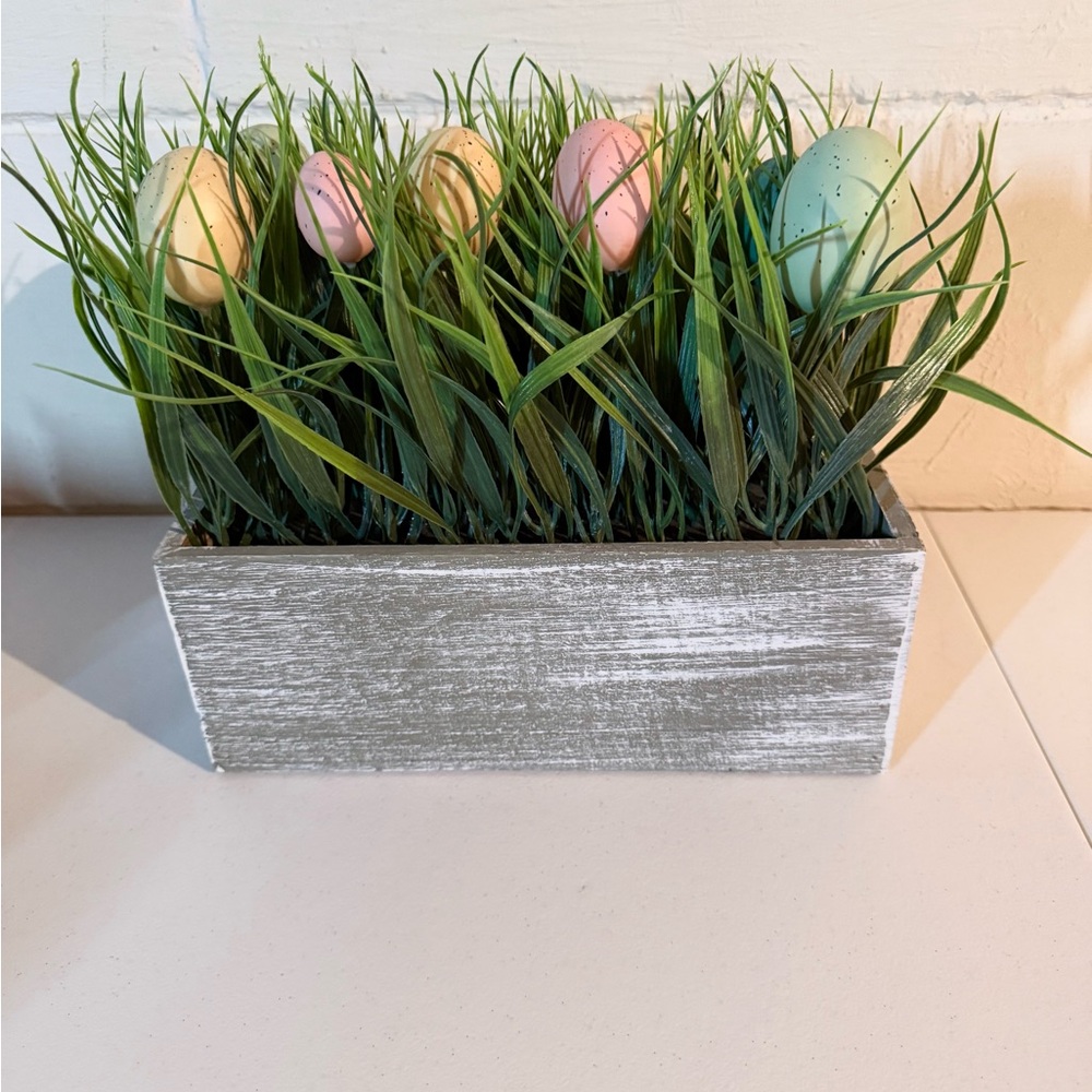 Hobby Lobby Faux Floral Planter with Pastel Eggs
